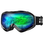 OutdoorMaster OTG Ski Goggles - Over Glasses Ski / Snowboard Goggles for Men, Women & Youth - 100% UV Protection (Black Frame + VLT 17% Grey Lens with Full REVO Green)