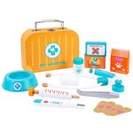 SOKA Wooden Pet Hospital Pretend Playset Educational Preschool Animal Vet Doctor Clinic Role Play Veterinarian Toy Kit with Carry Case for Children Kids Girls Boys Ages 3 year old +