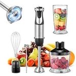 5-in-1 Hand Immersion Blender, 1000W Handheld Blender, Copper Motor Stainless Steel Blade Stick Blender, Mixing Beaker, Food Processor, Whisk, Milk Frother, for Smoothies Puree Baby Food (Black)