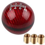 AUTENS 6 Speed Red Manual Gear Shift Knob Ball, Carbon Fiber and Weighted Aluminum Atructure Shift knobs, Shifter Lever Head Fit Most Automatic Manual Vehicles with 3 Pure Copper Adapters.