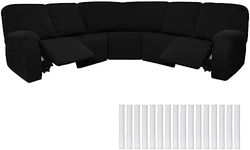 Peryiter 7 Pcs L Shape Sectional Recliner Sofa Covers 5 Seat Sectional Couch Covers Milk Silk Velvet Stretch Reclining Sofa Cover Sofa Slipcover Furniture Protector for Room (Black,Milk Silk)