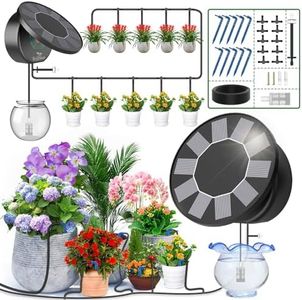 TRJZWA Solar Automatic Drip Irrigation System Kit, Auto Watering Kit for DIY Garden Watering System with 9 Timing Modes and Anti-Siphon Set，Indoor/Outdoor Garden, Balcony & Patio Irrigation System