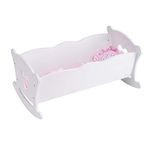 Wooden Baby Doll Cradle Crib Rocking Bed Dolls Bassinet with Bedding Set for 18 Inch Dolls (White)