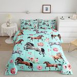 Horse Comforter Set Twin Size Farm Western Cowboy Cowgirls Bedding Set for Kids Boys Girls Teens Rose Floral Quilt with Cute Lover Heart Decor Kawaii Horse Duvet Insert with 1 Pillowcase Warm