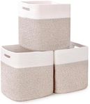 SweetMemo Woven Baskets, Cotton Rope Storage Bin 11 Inches, Decor Wicker Cube for Toys, Kids, Nursery, Kallax Organizer- Gradient Brown, 1PC - White & Mix Brown, 3PCs