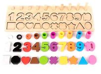 Toys Uncle Wooden 3 in 1 Number Puzzle Math Game for Toddlers Number Counting Puzzle Sorting Montessori Math Learning Toy for Preschool Kids