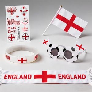 England Fan Accessories Kit for World Cup 2026 - Soccer Fans Pack Includes Scarf, Small Handheld Flag, Wristband, Temporary Tattoo, and Novelty Fan Glasses for Match Day & Soccer Party Favors