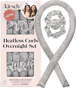 Kitsch Satin Heatless Curling Set – Heatless Curls Overnight with 34" Hair Curler & 2 Satin Scrunchies – Comfortable Hair Curlers to Sleep In for Frizz-Free, No Heat Damage Styling - Silver