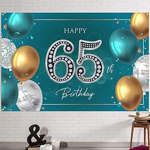 HAMIGAR 6x4ft Happy 65th Birthday Banner Backdrop - 65 Years Old Birthday Decorations Party Supplies for Women Men - Green Silver