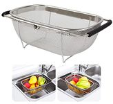 Ganeshi Stainless Steel Colander for Kitchen Fruit Vegetable Rice Washing Baskets Strainer Fine Mesh Strainer Baskets Kitchen Colander with Expandable Rubber Grip Handles for Strain, Drain, Rinse