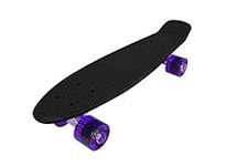 Vinsani Retro Cruiser Plastic Fun Skateboard 22" X 6" Available In Various Deck Colours with Transparent & Solid Wheel Colours (BLACK DECK + PURPLE TRANSPARENT WHEELS) & Free Carry Case