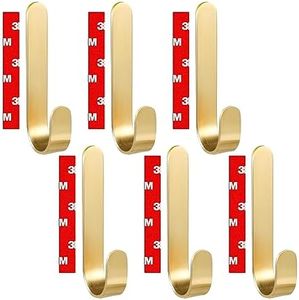 PHILIPCO - 6 Brass Bathroom Wall Hooks for Hanging Towels | Self Adhesive Wall Hooks for Shower Wall | Nailless Hooks for Shower Tile | Damage Free Hanging Hooks Multi Purpose [Stronger Adhesive]