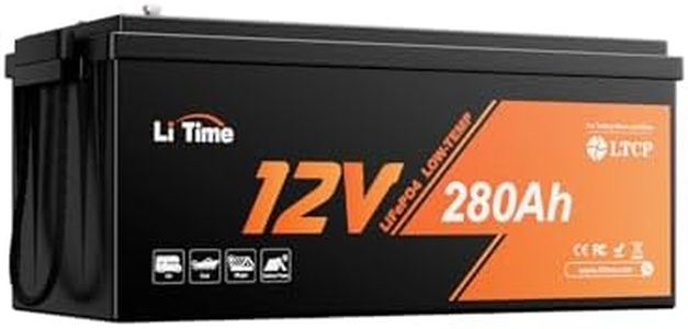 LiTime 12V 280Ah Plus Low-Temp Protection LiFePO4 Battery Built-in 200A BMS, Max 3584Wh Energy, Lithium Iron Phosphate Battery Perfect for Trolling Motors,Yacht, Marine, Boat, RVs, Home Energy