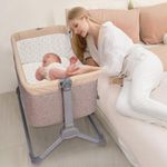 R for Rabbit Hop A Little Baby Cot Bedside Bassinet for Kids | 4 Level Height Adjustment Crib with Breathable Mesh for 0 to 12 Months Infant Weight Capacity Upto 20kgs (Beige)