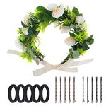 Kinsinder Adjustable Floral Crown Headband, Boho Flower Headband Flower Garland Floral Crown Floral Headpiece for Wedding Ceremony Party Festival (1)