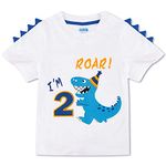 AMZTM Dinosaur Birthday T Shirt 2nd Birthday Party Dino B-Day Boys Tee Gift (as1, Age, 2_Years, White)