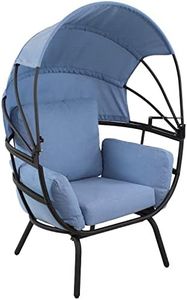 Sunnydaze Modern Luxury Egg Chair - Powder-Coated Aluminum Frame with Polyester Cushion and Retractable Canopy - Blue