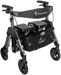Stander EZ Fold-N-Go Bariatric Rollator, Heavy Duty Folding Rolling Walker for Adults or Seniors, 500-pound Weight Capacity, Large 8-inch Wheels, Locking Brakes, Large Seat with Backrest, Black Walnut