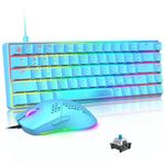 LexonElec KM614 65% Mechanical Gaming Keyboard and Mouse Combo,LED RGB Backlit,Compact Wired Type C Keyboard,12000 DPI Honeycomb Light up Mice for PC Mac Office Gamers-Blue with Blue Switch