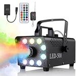 Fog Machine 500W Smoke Machine with 10 RGB LED & Wireless Remote Control, Suitable for Party, Disco Dj Effect, Christmas, Wedding, Stage Performances