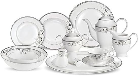 Lorenzo 57 Piece Elegant Bone China Service for 8 Viola Dinnerware Sets, Silver