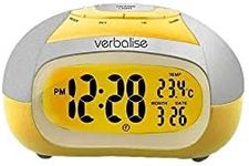 Verbalise Talking Clock with Temperature and Back Light, Wake-up Alarm, Silver/Yellow