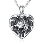 SOULMEET Heart Wolf Locket Necklace That Holds 2 Pictures Personalized Photo Locket for Men Sterling Silver on Father Son Birthday, Sterling Silver, No Gemstone