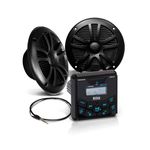 BOSS Audio Systems MCKGB450B.6 Speaker and Receiver Package - 6.5 Inch Audio Speakers and Marine IPX6 Weatherproof Gauge Radio Receiver Head Unit - Bluetooth Stereo, NOAA Weather Band, No CD Player