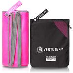 VENTURE 4TH Microfibre Travel Towel - Sports Towel: Packable Personal Microtowel for Athletic Men and Women - Fluffy and Absorbing (Pink-Gray Medium)