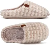 COFACE Mens Beige Flano Plaid Cozy Memory Foam scuff Slippers Slip On Warm House Shoes Indoor/Outdoor With Best Arch Support