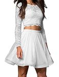 BessDress Lace Two Piece Short Homecoming Dresses with Sleeves Ball Gown BD381, White, 8