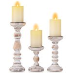 Candle Holder for Pillar Candles: Romadedi Set of 3 Decorative Wood Candlestick Holders, Rustic Wooden Candle Stand for Fireplace Mantle End Table Shelf in Farmhouse Style, Whitewashed 6”, 8.3”, 12”