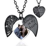 FindChic Memorial Gifts for Loss of Mother Personalized Heart Flower Locket Necklace Black Always in My Heart Picture Pendant Customized Jewelry