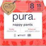 Pura Eco Nappy Pants - Size 8 (19kg+), 15 Nappies, Pull Up Disposable Baby Nappies for Sensitive & Allergy Prone Skin, Hypoallergenic, Fragrance Free, Easy-Tear Side