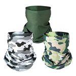 PAMASE 3 Pcs Camo Hunting Face Shield Mask, Camouflage Microfiber Sun UV Dust Wind Protection Bandana Face Neck Gaiter Headwear for Motorcycle Hiking Cycling Ski Snowboard Fishing Running Workout