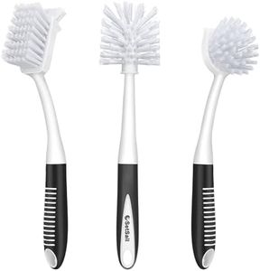 SetSail Dish Brush Set of 3 with Bottle Brush, Dish Scrub Brush with Long Handle Deep Cleaning Handle Brush with Scraper Tip for Kitchen Sink Dishes Bottle Cup Pot and Pans Tile Lines, Black