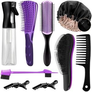10PCS Detangling Brush Set, Detangling Brush and Comb for Black Natural Hair, Curly Hair Brush Set with Spray Bottle & Sleep Bonnet, Easier and Faster Detangling on Wash Days