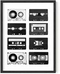 HAUS AND HUES Poster, 90s Retro Music Decor, Vintage Cassette Tapes, Wall Art, 12x16 Unframed, Black and White, 8 Pieces, Room Aesthetic