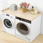 dooloric Washer Dryer Countertop, Laundry Counter top with Edge Rails Non-Slip Pads,27.6" Depth x 54" Width Wood Topper for Washer Dryer,Laundry Machine Cover for Storage and Organization Oak