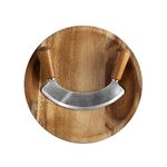 Cole & Mason Ashden Mezzaluna and Round Chopping Board Set, Herb Chopper Rocker/Fresh Herb Cutter/Serving Board, Acacia Wood/Stainless Steel, Not Suitable for The Dishwasher