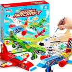 Klever Kits 4 PC Airplane Painting Kit, Arts and Crafts for Kids Age 6-12,Paint Your Own Wooden Aircrafts, Airplane Activities for Kids,Birthday Creativity Gifts for Boys Ages 6 7 8 9 10 11 12