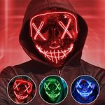 Jsdoin Halloween Masks, Scary LED Purge Mask, Light up Mask Cosplay, LED Rave Face Mask Costume 3 Lighting Modes, Halloween Face Masks for Men Women Kids (Red)