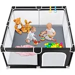 TODALE Baby Playpen for Toddler, Large Baby Playard, Indoor & Outdoor Kids Activity Center with Anti-Slip Base, Sturdy Safety Play Yard with Soft Breathable Mesh, Playpen for Babies(Black,50”×50”)