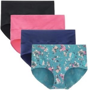 LIQQY Women's Underwear Cotton Briefs Breathable High Waist Panty Full Coverage Undies Multipack (Black/Navy/Pink/Floral, Small)