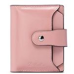 BOSTANTEN Women Leather Wallet RFID Blocking Small Bifold Zipper Pocket Wallet Card Case Purse with ID Window Pink