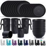 Kyraton Plastic Dinnerware Sets of 32 Pieces Service for 8, Unbreakable and Reusable Light Weight Plates Mugs Bowls Dishes Easy to Carry and Clean Microwave Safe BPA Free Dishwasher Safe