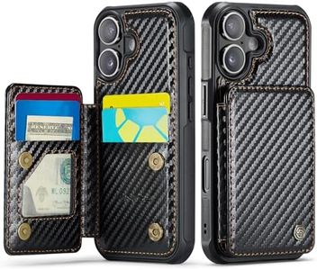 Vinich for iPhone 16 Wallet Case with Card Holder, RFID Blocking Credit Slots Kickstand Shockproof Phone Cover Fit for iPhone 16 6.1" Carbon Black