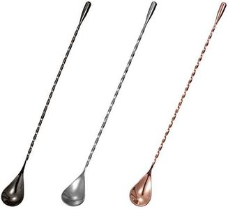 Lot de 3 cuillères à mélanger en acier inoxydable de 30,5 cm avec long manche, cuillères de bar et agitateurs pour mélanger et superposer des boissons (argent, cuivre, noir) (multicolore)