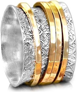 Boho-Magic 925 Sterling Silver Spinner Ring for Women with 4 Brass Fidget Rings Chunky Wide Band (6)