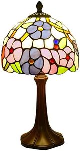 VirtueKing Tiffany Lamp Morning Glossy Stained Glass Table Lamp 8x8x15 Inches Flower Style Desk Reading Light Decor for Beside Bedroom Living Room Home Office